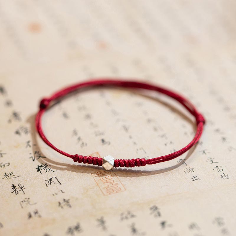 Buddha Stones 925 Sterling Silver Luck Bead Protection Red String Thin Cord Braided Bracelet