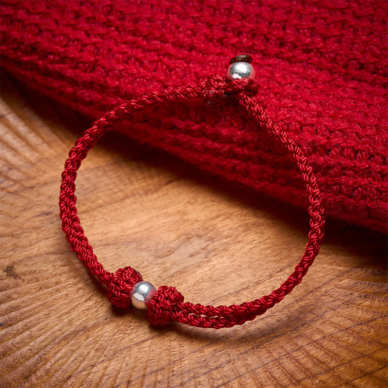 Buddha Stones 925 Sterling Silver Bead Red String Blessing Braided Bracelet