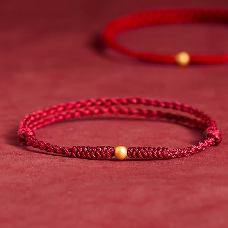 Buddha Stones 925 Sterling Silver Plated Gold Single Bead Strength Braided Red Rope Bracelet Anklet