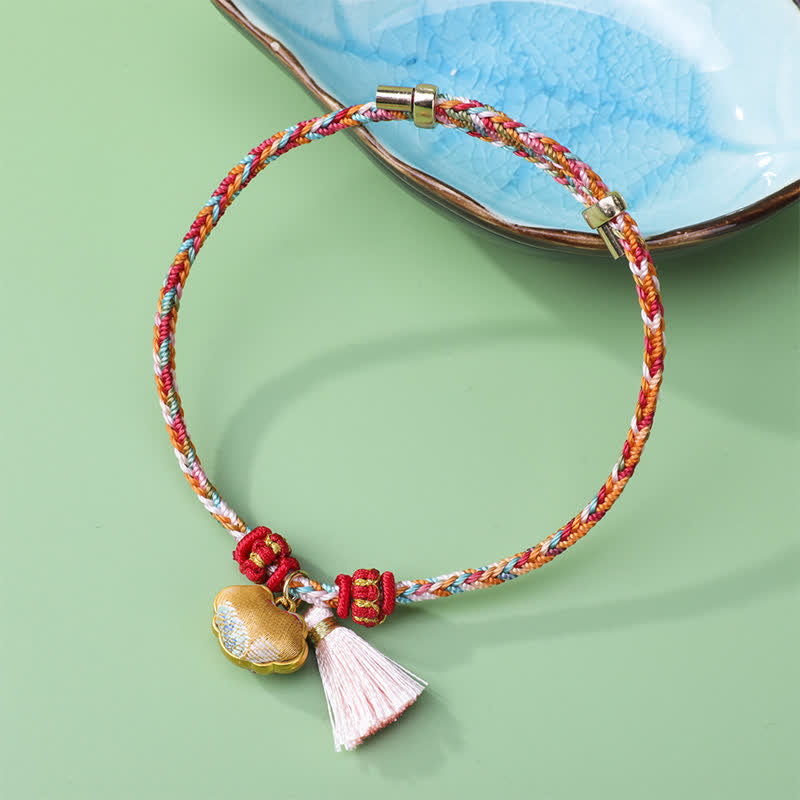 Buddha Stones Braided Five Color Cord Song Brocade Ruyi Scepter Tassel Luck Bracelet 3