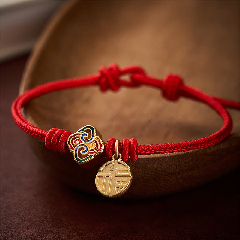 Buddha Stones Chinese Knotting Fu Character Copper Red String Hand-Woven Prosperity Bracelet
