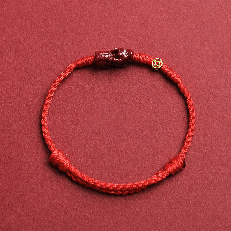 Buddha Stones Cinnabar Pi Xiu 925 Sterling Silver Chinese Coin Wealth Red String Adjustable Bracelet