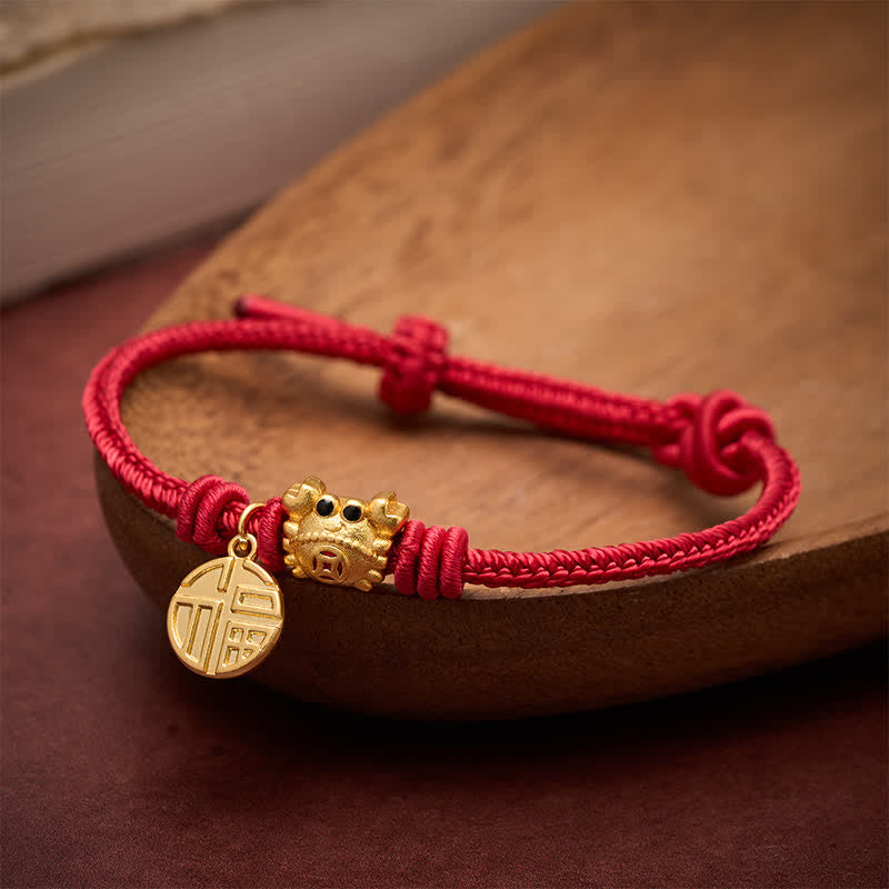 Buddha Stones Fu Character Chinese Coin Red String Fortune Bracelet