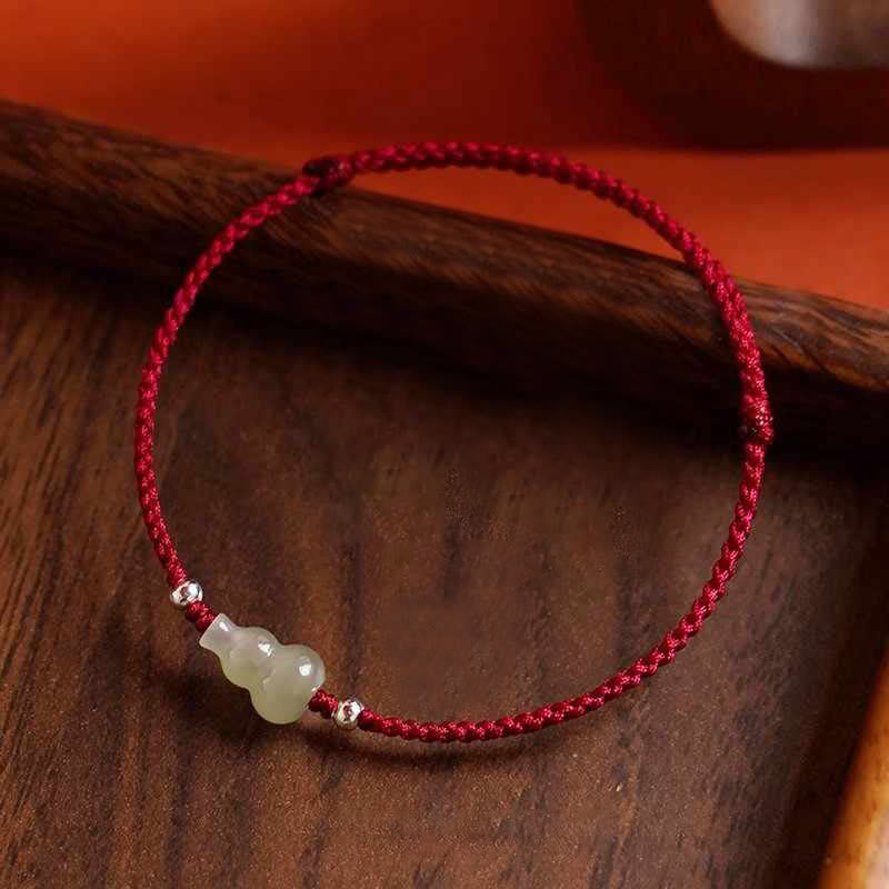 Buddha Stones Gourd Hetian Jade Red String Prosperity Bracelet Anklet