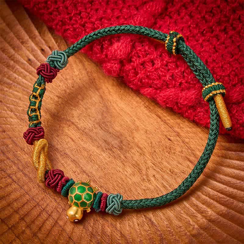 Buddha Stones Hand-Woven Copper Turtle Red String Protection Bracelet