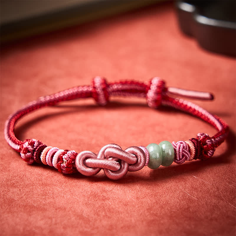 Buddha Stones Hand-Woven Jade Beads Luck Pink String Bracelet