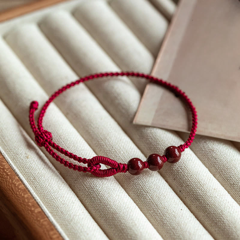 Buddha Stones Handmade Cinnabar Beads Calm Blessing Braided Rope Bracelet