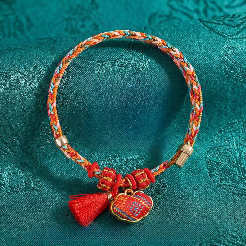 Buddha Stones Handmade Five-Color Cord Luck Red Song Brocade Chinese Lock Charm Apple Money Bag Gourd Zongzi Braided Bracelet 2