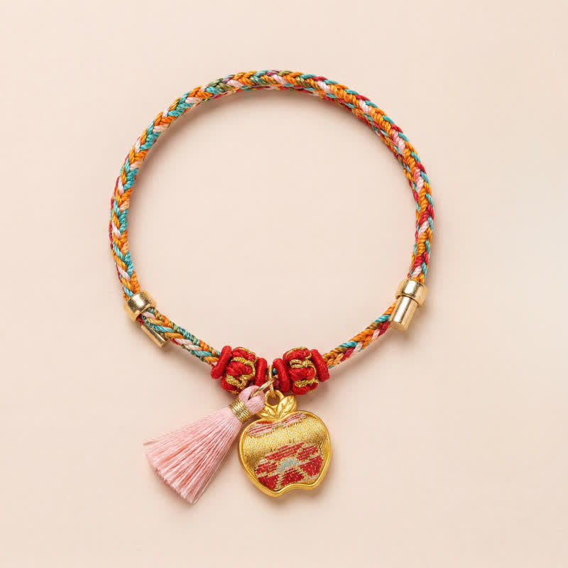 Buddha Stones Handwoven Five Color Apple Money Bag Gourd Chinese Lock Charm Protection Bracelet