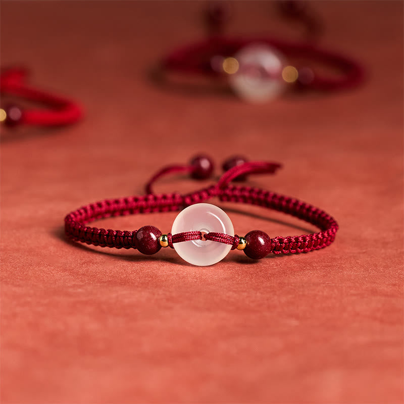 Buddha Stones Peace Buckle White Agate Flat Knot Diamond Knot Red String Connection Bracelet