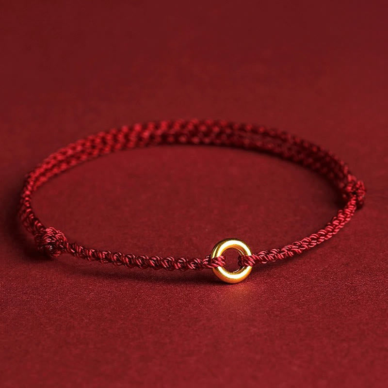 Buddha Stones Small Peace Buckle Braided String Adjustable Connection Bracelet Anklet