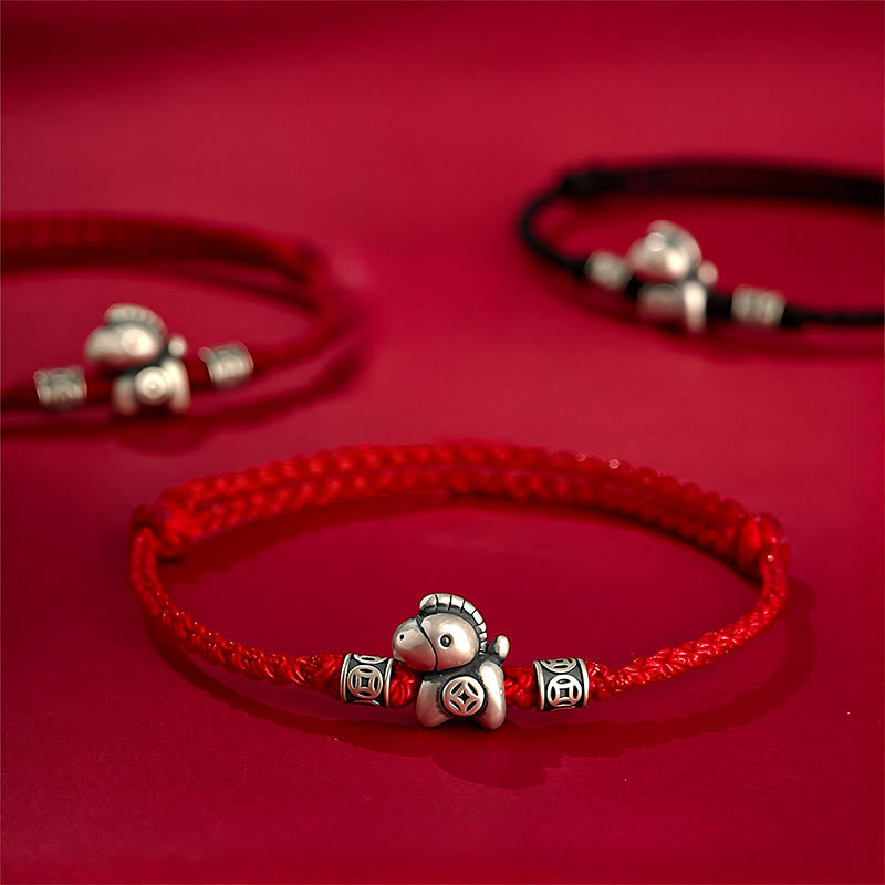 Buddha Stones Year of the Horse 999 Sterling Silver String Braided Protection Bracelet