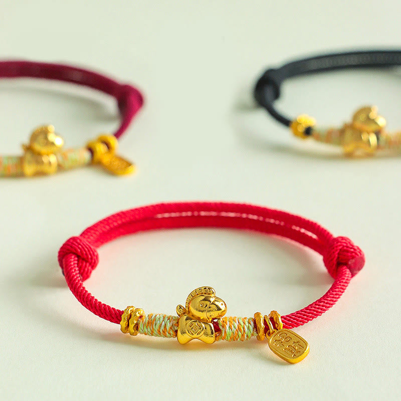 Buddha Stones Year Of The Horse Red String Black String Lucky Fortune Charm Braided Connection Bracelet